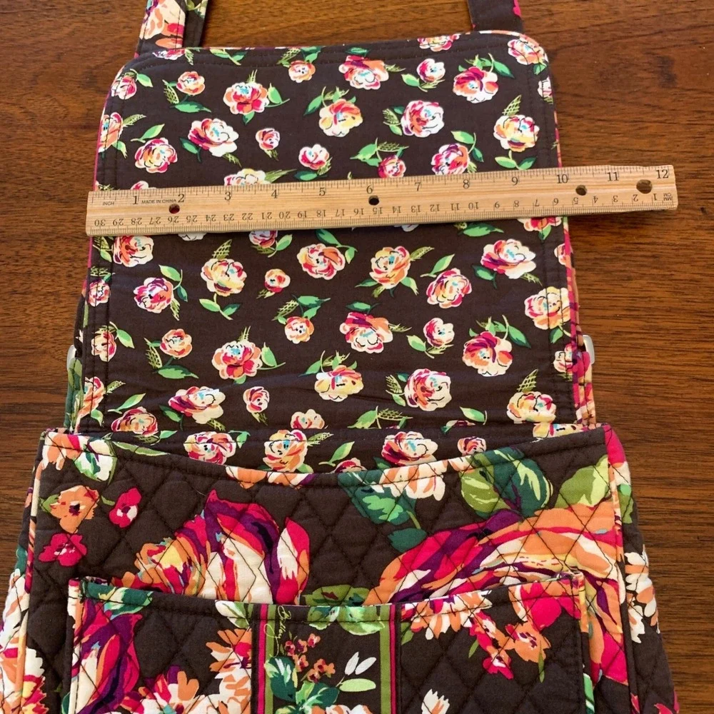 Vera Bradley Quilted Floral Crossbody Messenger Bag Brown Pink Green Pockets